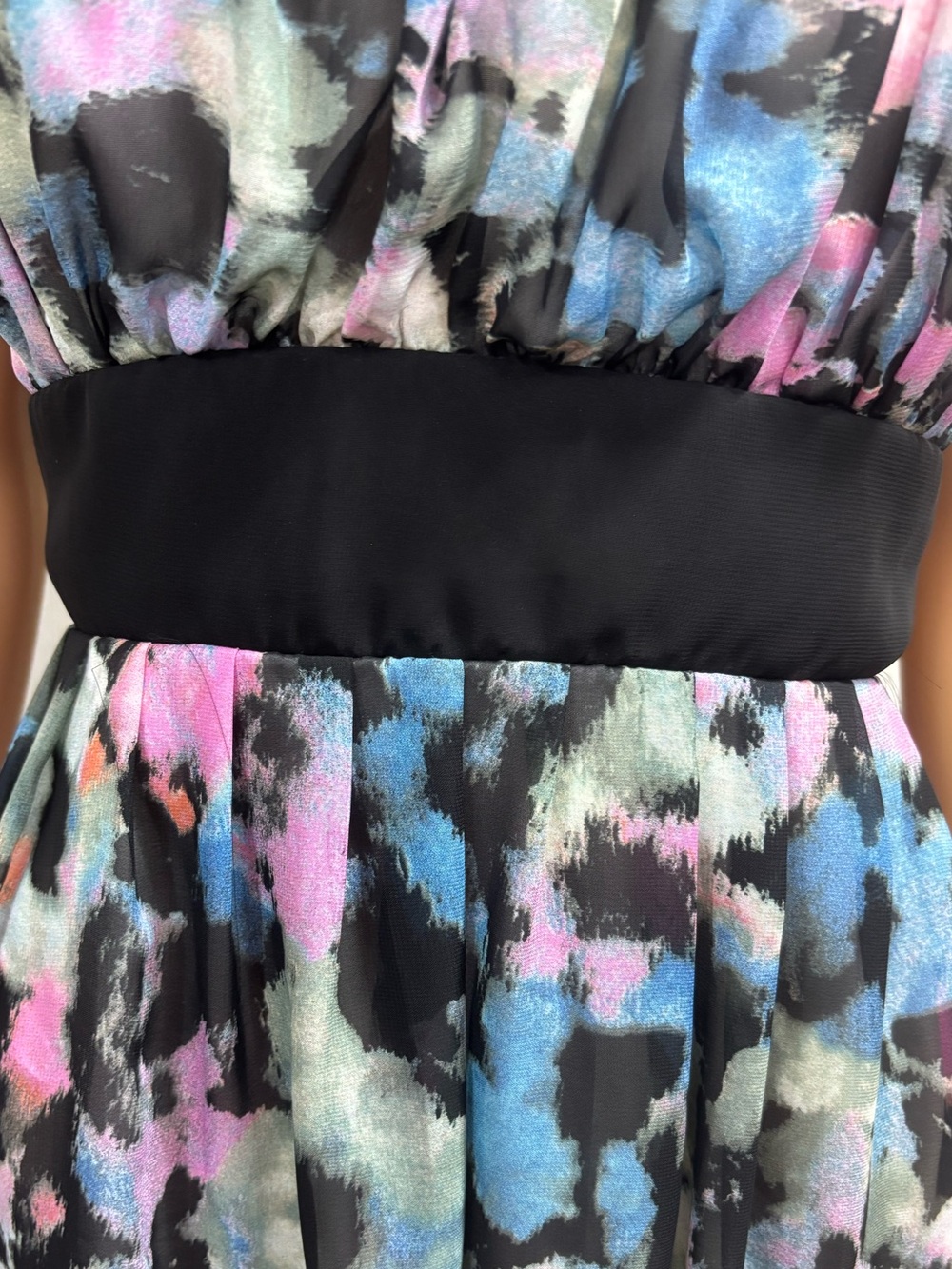 Dressbarn Sleeveless Watercolor Smocked Back Midi Dress - Picture 3 of 10